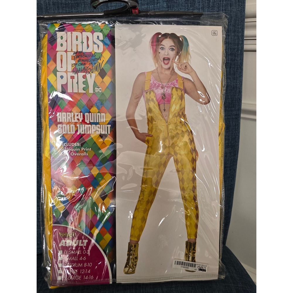 Spirit Halloween Birds of Prey Harley Quinn Gold Jumpsuit Costume XS 0-2 DC - Picture 1 of 4